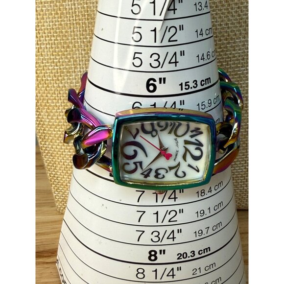 Betsey Johnson Womens Iridescent Oil Slick Chain Link Watch With Square Face - Picture 11 of 12